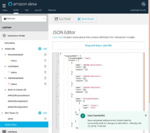 Abbildung 10: Die Intents legen Sie am besten mithilfe des JSON-Editors an.
