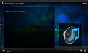 Abbildung 5: Hier spielt XBMC Musik auf dem Raspberry Pi ab, die mit Rygel von einem Linux-Rechner über das Netzwerk gestreamt wurde.