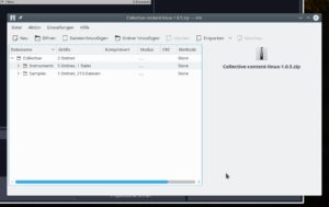 Abbildung 2: In KDE Plasma unter Ubuntu&nbsp;16.04 zeigt Ark nach dem Abschluss des 2,4&nbsp;GByte großen Downloads endlich den Inhalt des versprochenen Sample-Pakets für Collective an.