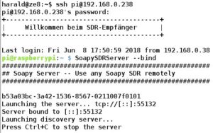 Abbildung 5: Der Start des Soapy-Servers am Raspberry Pi.