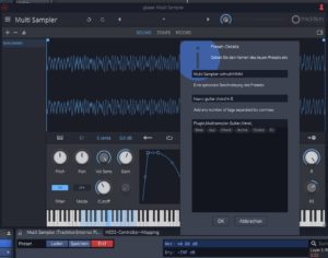 Abbildung 9: Falls Sie versehentlich auf den Preset-Wähler oben in der Mitte des Multisamplers geklickt haben, stellen Sie Ihre Einstellungen jederzeit aus einem gespeicherten Preset wieder her.