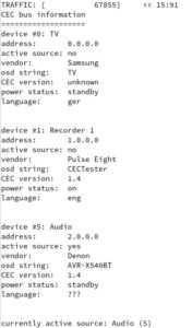 Abbildung 2: Scan des CEC-Busses mit dem CEC-Client.