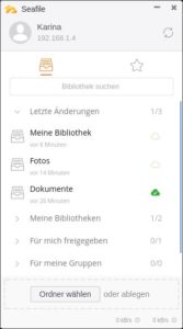 Abbildung 3: Das Client-Fenster von Seafile gew&auml;hrt einen schnellen &Uuml;berblick &uuml;ber die Cloud.