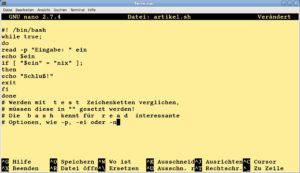 Abbildung 1: Der Texteditor Nano mit den Vorgabeeinstellungen aus <code>/etc/nanorc</code>.