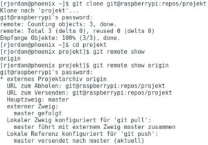 Abbildung 2: Mit <code>git clone</code> laden Sie Ihr Projekt auf den Git-Server.