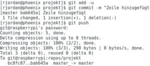 Abbildung 3: Sind einmal die Referenzen gesetzt, kennt Git &ndash; wie hier bei <code>git push</code> &ndash; das Ziel.