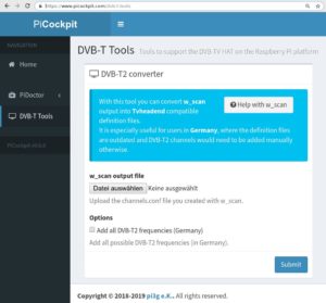 Abbildung 5: Die DVB-T-Tools auf Picockpit.com erleichtern das Einrichten des DVB TV µHAT für die deutschen Sender.