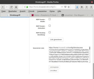 Abbildung 6: F&uuml;r den Fernzugriff &uuml;bertragen Sie den Link in einen Webbrowser. Sind die DynDNS-Adresse und die Portweiterleitung richtig konfiguriert, funktioniert dies auch von unterwegs &uuml;ber das Internet.