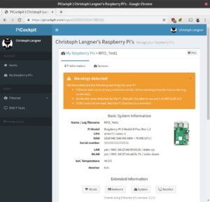 Abbildung 4: Die Details liefern viele Informationen zum Zustand des Raspberry-Systems. PiCockpit warnt auch bei Problemen wie einem zu schwachen Netzteil.