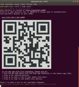 Abbildung 2: Nach dem Start der Software auf dem Raspberry Pi scannen Sie den QR-Code mit der Expo-App ein.
