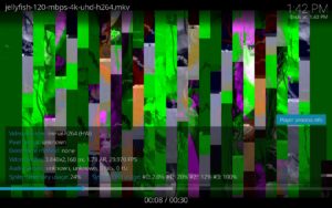 Abbildung 4: An Videos in 4K-Auflösung scheitert der RasPi 3 generell. H.264-kodierte 4K-Clips spielt das System nur mit Grafikfehlern ab.