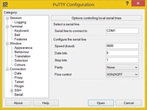 Abbildung 2: Das Windows-Programm PuTTY unterstützt als Terminalprogramm die serielle Kommunikation. Die üblichen Parameter lassen sich in den Einstellungen eintragen.