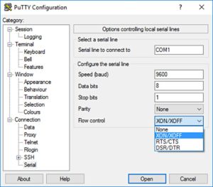 Abbildung 4: In den Einstellungen zur seriellen Verbindung erlaubt PuTTY die Wahl der Software Flow Control.