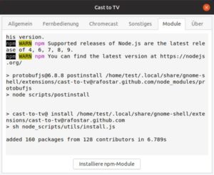 Abbildung 1: Damit Cast to TV funktioniert, müssen Sie über die <span class="ui-element">Cast-Einstellungen</span> die vom Programm benötigten Npm-Module einspielen. Dafür braucht es allerdings nur einen Klick.