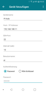 Abbildung 1: Für den Zugriff auf das Raspbian-System des Raspberry Pi benötigt RaspController dieselben Login-Daten, die Sie auch für den SSH-Zugang nutzen.