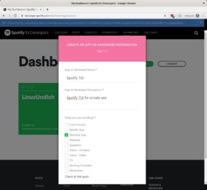 Abbildung 3: Zum Zugriff auf die Spotify Web API benötigen Sie für Spotify TUI einen Entwickler-Account und eine eigene Spotify-App. Keine Angst: Sie müssen nichts programmieren, ein paar Mausklicks genügen.