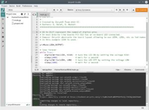 Abbildung 4: Das Hauptfenster der Zerynth-IDE mit dem geladenen Beispielprogramm <code>Blink</code>.