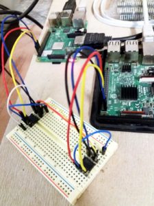 Abbildung 7: Der Testaufbau für RS-485 auf dem Breadboard zwischen zwei Raspberry Pi.