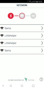Abbildung 2: Der RasPi scannt in der Umgebung nach verfügbaren WLANs und überträgt die Liste zur BerryLan-App auf dem Handy.