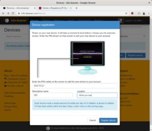 Abbildung 4: Den frisch aufgesetzten Info-beamer-Client aktivieren Sie, indem Sie die auf dem Display angezeigte PIN im Dashboard hinterlegen.