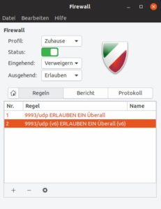 Abbildung 4: Die meisten Linux-Distributionen verzichten in der Standardkonfiguration auf eine Firewall. Aktivieren Sie eine, wie hier Ufw, müssen Sie Port 9993/UDP für ein- und ausgehende Anfragen freischalten.