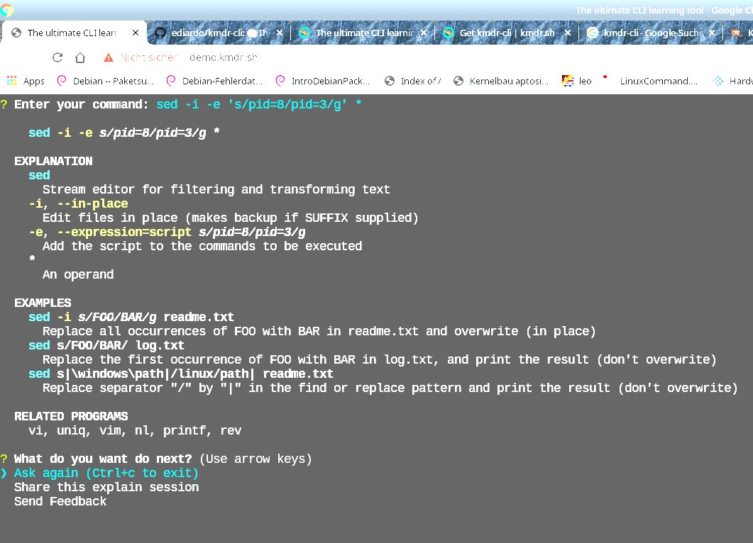Abbildung 1: Kmdr-CLI nutzen Sie ohne Installation in jedem Browser. Das Ergebnis teilen Sie ähnlich wie bei einem Pastebin bei Bedarf durch das Erzeugen einer neuen URL mit anderen.