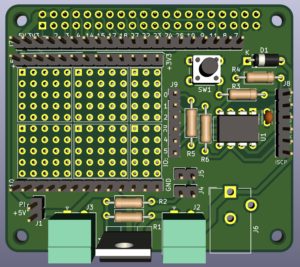 Abbildung 2: KiCad erstellt aus dem Platinenentwurf eine nahezu fotorealistische 3D-Vorschau des HATs.