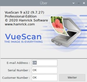 Abbildung 2: Die kostenlose Vuescan-Testversion blendet ein Wasserzeichen in die Scans ein. Die Vollversion kostet 40&nbsp;US-Dollar (70&nbsp;US-Dollar f&uuml;r die Pro-Variante). Das Upgrade gelingt ohne Neuinstallation.