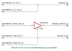 Abbildung 1: Der Schaltplan der Pegelanpassung für die WS2812-LED-Matrix.