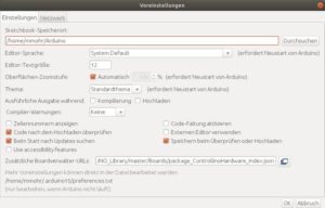 Abbildung 4: Um die Hardware-Unterstützung in Arduino zu aktivieren, tragen Sie die <span class="ui-element">Boardverwalter URL</span> ein.