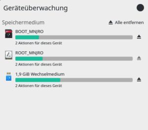 Abbildung 5: Mit der Geräteüberwachung lassen sich zum Beispiel USB-Sticks mounten oder auswerfen.