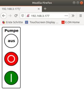 Abbildung 5: Die Pumpensteuerung im Browser. Wegen eingeschränkter Platzverhältnisse im Controller übernehmen Vektorgrafiken die Bildgestaltung.