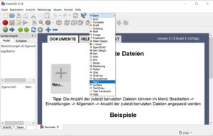 Abbildung 1: Der <span class="ui-element">Workbench Selector</span> dient als elementarer Funktionsbaustein von FreeCAD, hier in ausgeklappter Form.