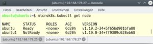 Abbildung 5: Einige Sekunden nach dem Join-Befehl auf dem Leaf zeigt eine Abfrage auf dem Master den neu hinzugefügten Knoten.