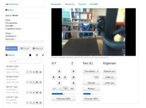 Abbildung 7: Auf der Hauptseite von Octoprint sehen Sie ein Livebild, sofern das Hardware-Setup eine Kamera enthält.