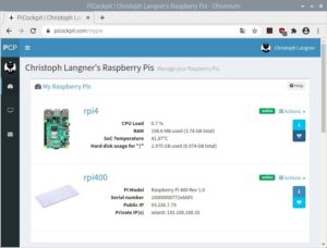Abbildung 3: Die &Uuml;bersichtsseite des Webportals zeigt in der &Uuml;bersicht den Status aller integrierten Raspberry-Pi-Systeme an.