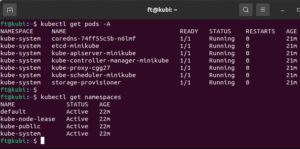 Abbildung 4: Der Befehl <code>kubectl get</code> zeigt den Status von Pods, Diensten, Namensräumen und vielem mehr.