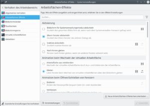 Abbildung 4: Durch Abschalten unnötiger Arbeitsflächeneffekte von KDE Plasma beschleunigen Sie das Betriebssystem merklich.