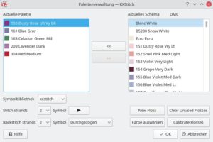Abbildung 2: Bevor Sie loslegen können, müssen Sie Farben zu Paletten hinzufügen. Das Symbol nutzt KXStitch später im Ausdruck zur Kennzeichnung der unterschiedlichen Garne.