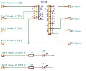 Abbildung 2: Der Schaltplan des Touch-Panels. Die Taster schalten die zwei LEDs an und aus.