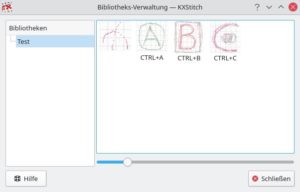 Abbildung 4: Die Musterbibliothek erleichtert die Arbeit mit sich wiederholenden Mustern. Mit dem unter dem Muster angegebenen Tastenkürzel fügen Sie das Element auf der Leinwand ein.