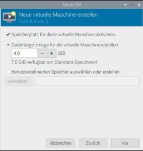 Abbildung 5: Als Festplattengröße der virtuellen Maschine genügen 4 GByte.