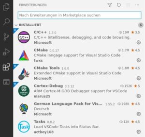 Abbildung 6: Vorinstallierte Erweiterungen für die C-Entwicklung.
