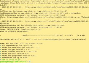 Abbildung 7: Ausgabe von <code>qmk setup</code> (Ende): Download eines Projekts, das nicht im Git liegt. Zum Schluss sind nun alle Abhängigkeiten erfüllt.