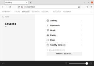 Abbildung 8: HiFiBerry&nbsp;OS spielt nicht nur Audiomaterial via Bluetooth und Airplay ab, sondern unter anderem auch von Spotify und Radiostationen. Manches, wie einen CD-Player, m&uuml;ssen Sie allerdings erst aktivieren.