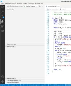 Abbildung 3: In der Debug-Ansicht erscheint eine neue Spalte mit Daten zur aktuellen Debug-Session.