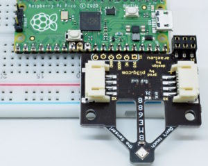 Abbildung 1: Der BME688-Sensor, fertig montiert auf einem Breadboard im Verbund mit dem RasPi Pico.