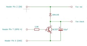 Abbildung 2: Der Schaltplan für eine Transistorstufe, um einen Lüfter am Raspberry Pi anzusteuern.