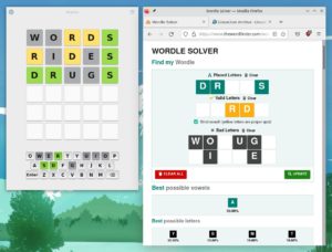 Abbildung 1: Der Wordle-Clone Warble unter Linux. Seiten wie The Word Finder helfen beim Lösen der englischsprachigen Rätsel.