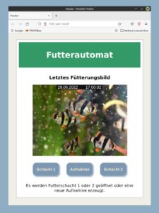 Abbildung 6: Beobachtung über das Web: Der Automat gibt Futter frei, die Fische strömen an den gedeckten Tisch.